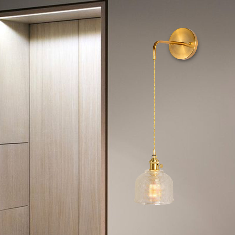 Gold Led Dome/Cone Wall Mount Sconce Light With Clear Prismatic Glass Traditional Style