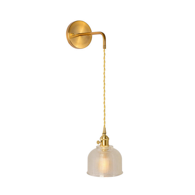 Gold Led Dome/Cone Wall Mount Sconce Light With Clear Prismatic Glass Traditional Style