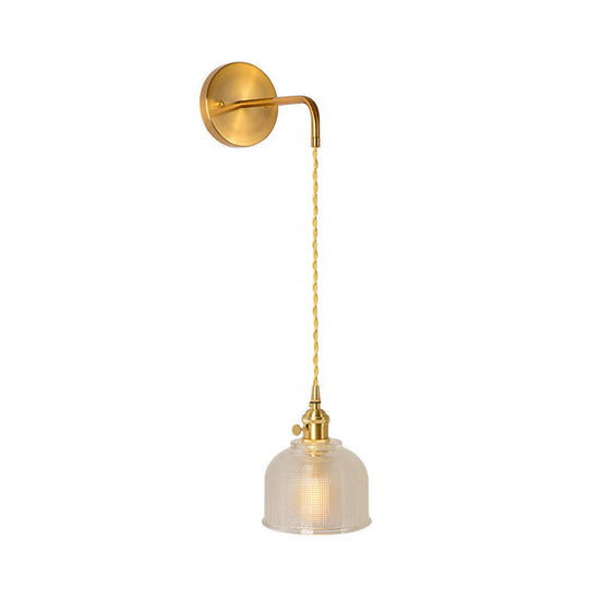 Gold Led Dome/Cone Wall Mount Sconce Light With Clear Prismatic Glass Traditional Style