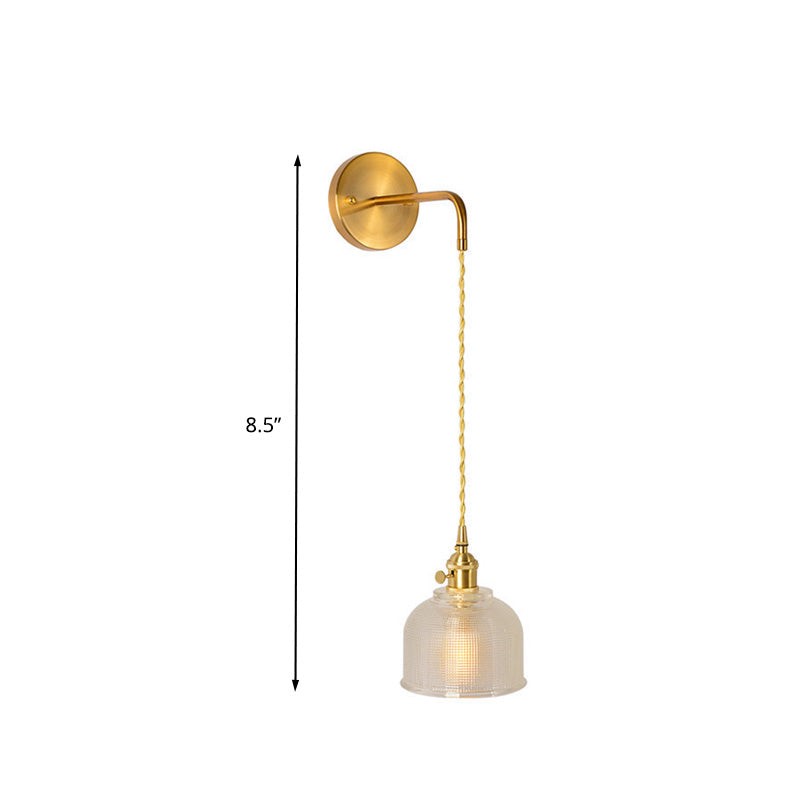 Gold Led Dome/Cone Wall Mount Sconce Light With Clear Prismatic Glass Traditional Style