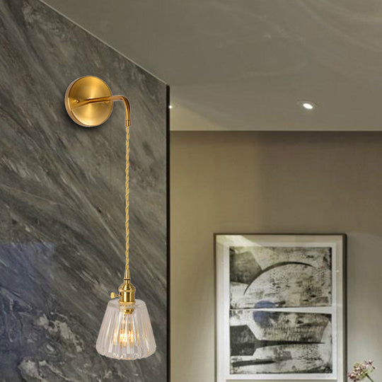 Gold Led Dome/Cone Wall Mount Sconce Light With Clear Prismatic Glass Traditional Style / B