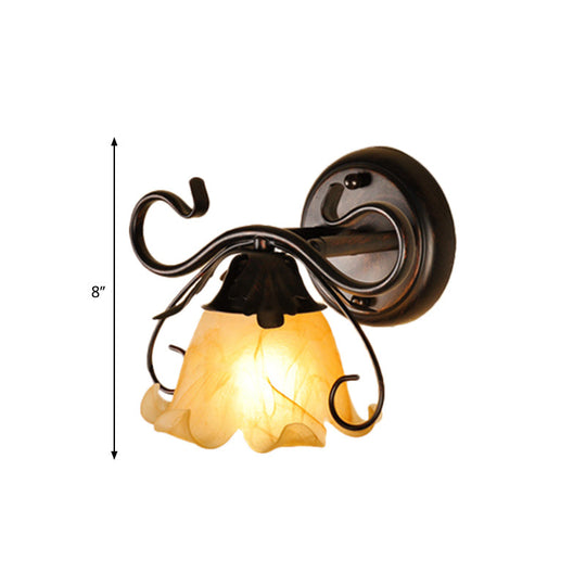 Modern Floral Yellow Glass Vanity Wall Sconce - Stylish 1/2/3-Light Black Finish Mount Lighting