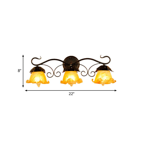 Modern Floral Yellow Glass Vanity Wall Sconce - Stylish 1/2/3-Light Black Finish Mount Lighting