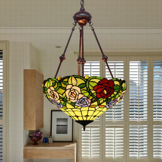 Victorian Flower Hanging Chandelier - Cut Glass Ceiling Lamp (Red/Yellow/Orange)