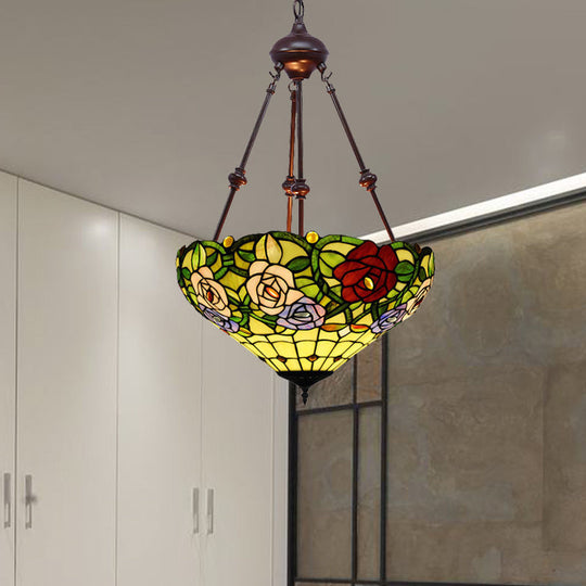 Victorian Flower Hanging Chandelier - Cut Glass Ceiling Lamp (Red/Yellow/Orange)