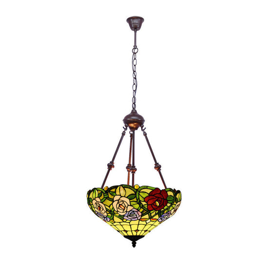 Victorian Flower Hanging Chandelier - Cut Glass Ceiling Lamp (Red/Yellow/Orange)