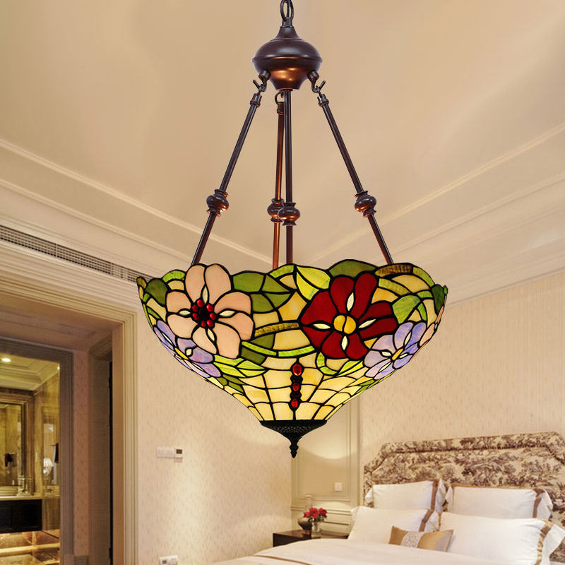 Victorian Flower Hanging Chandelier - Cut Glass Ceiling Lamp (Red/Yellow/Orange)