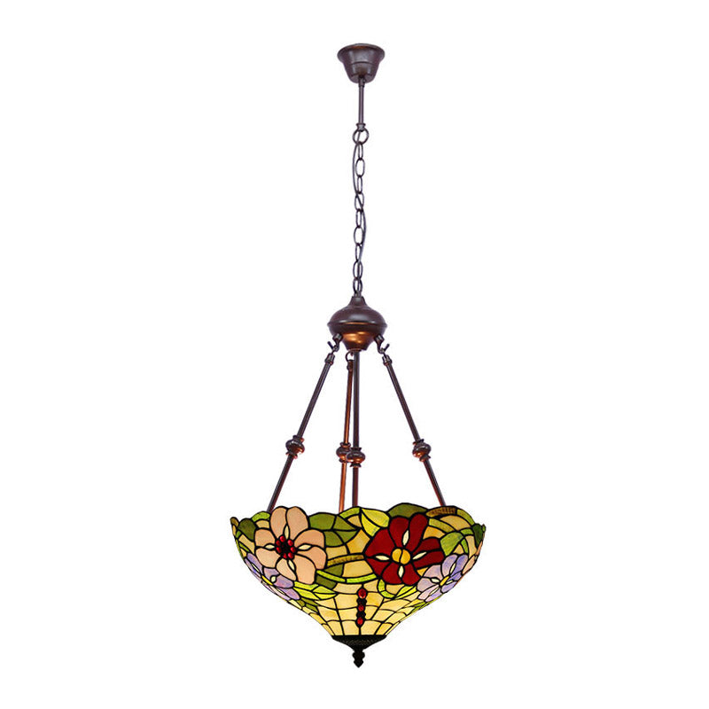 Victorian Flower Hanging Chandelier - Cut Glass Ceiling Lamp (Red/Yellow/Orange)