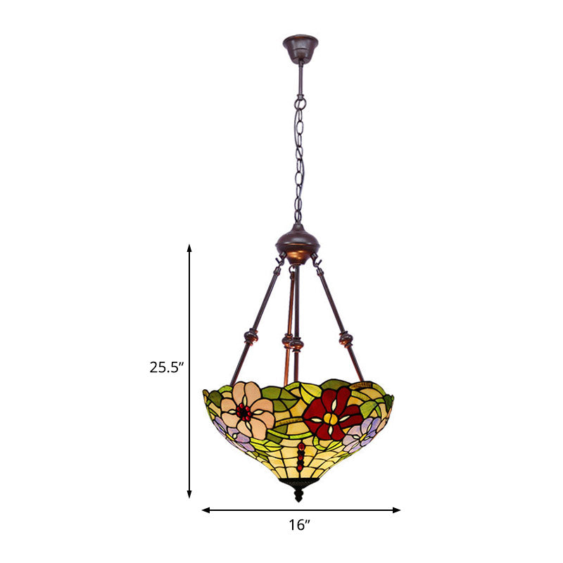 Victorian Flower Hanging Chandelier - Cut Glass Ceiling Lamp (Red/Yellow/Orange)