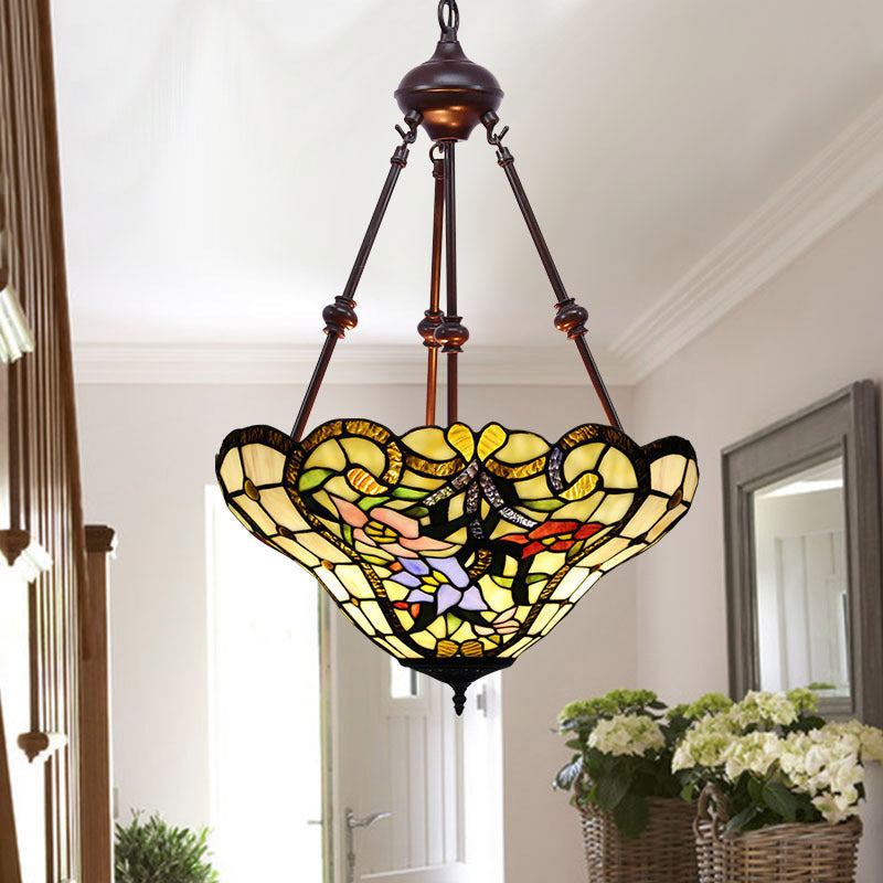 Victorian Flower Hanging Chandelier - Cut Glass Ceiling Lamp (Red/Yellow/Orange)