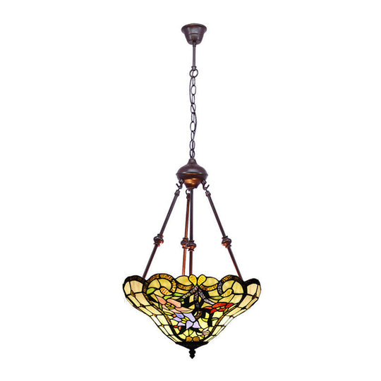 Victorian Flower Hanging Chandelier - Cut Glass Ceiling Lamp (Red/Yellow/Orange)