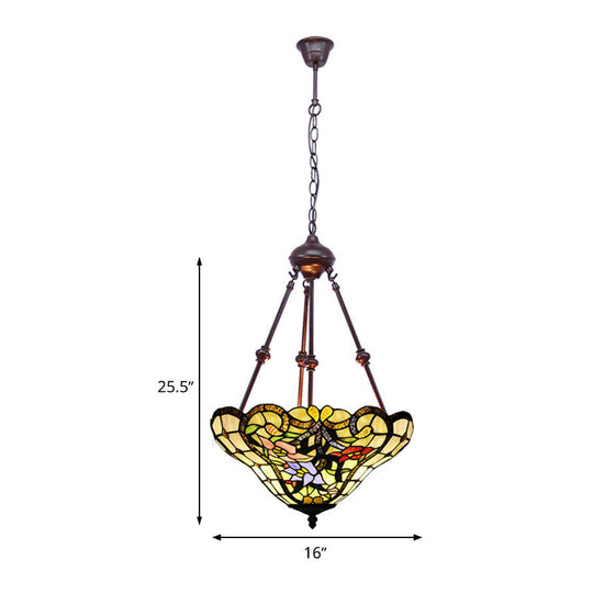 Victorian Flower Hanging Chandelier - Cut Glass Ceiling Lamp (Red/Yellow/Orange)