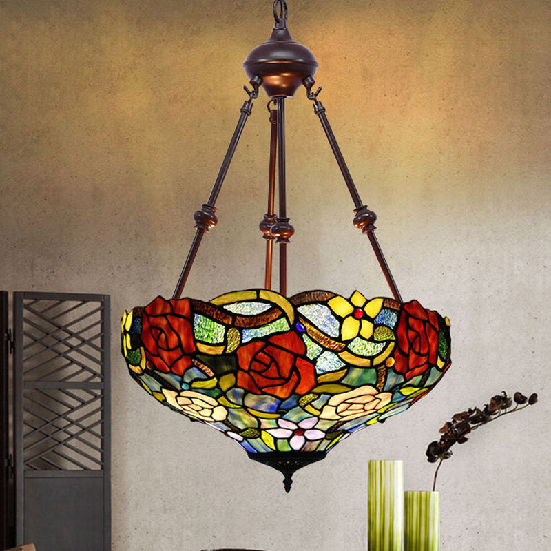 Victorian Flower Hanging Chandelier - Cut Glass Ceiling Lamp (Red/Yellow/Orange)