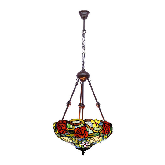 Victorian Flower Hanging Chandelier - Cut Glass Ceiling Lamp (Red/Yellow/Orange)