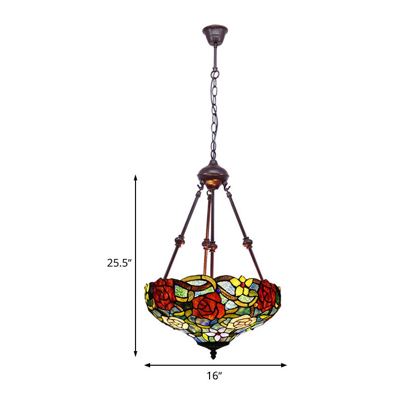 Victorian Flower Hanging Chandelier - Cut Glass Ceiling Lamp (Red/Yellow/Orange)