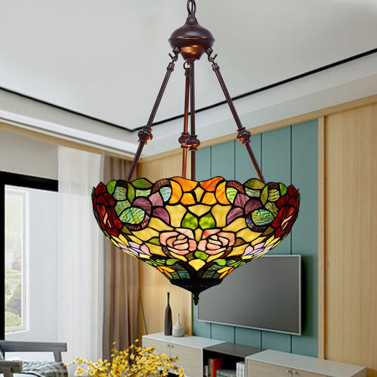 Victorian Flower Hanging Chandelier - Cut Glass Ceiling Lamp (Red/Yellow/Orange)