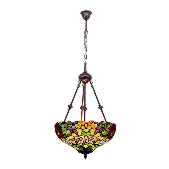 Victorian Flower Hanging Chandelier - Cut Glass Ceiling Lamp (Red/Yellow/Orange)