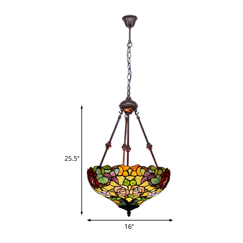 Victorian Flower Hanging Chandelier - Cut Glass Ceiling Lamp (Red/Yellow/Orange)