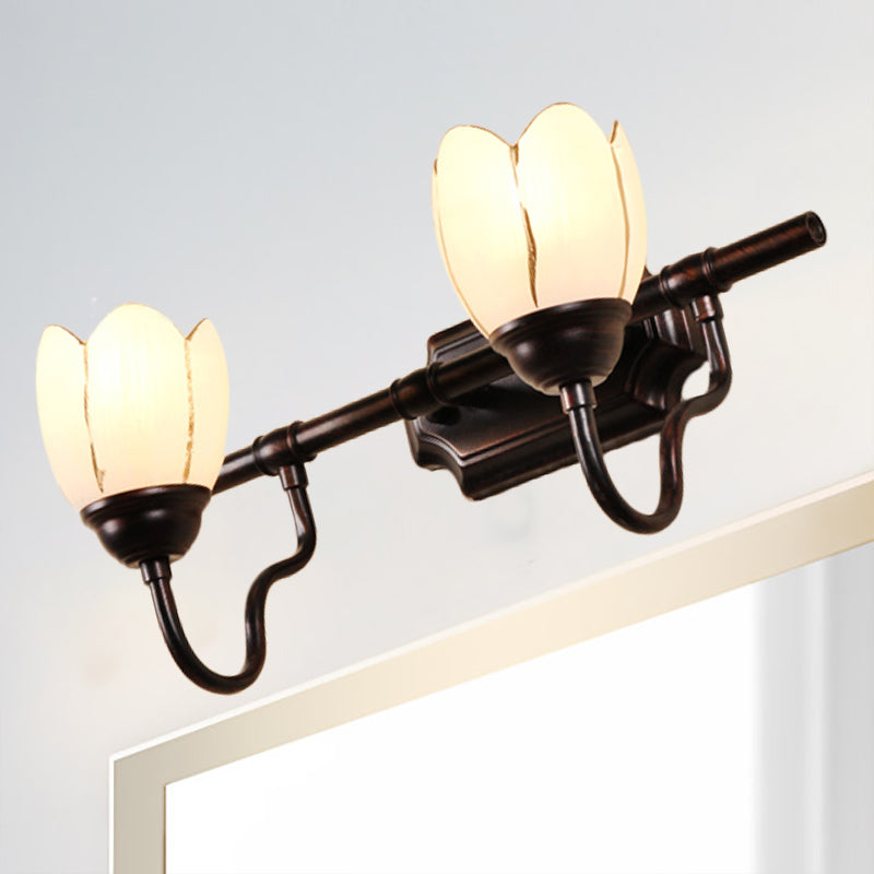 Modernist Opal Glass Floral Shade Wall Light Fixture - 2/3 Heads Black