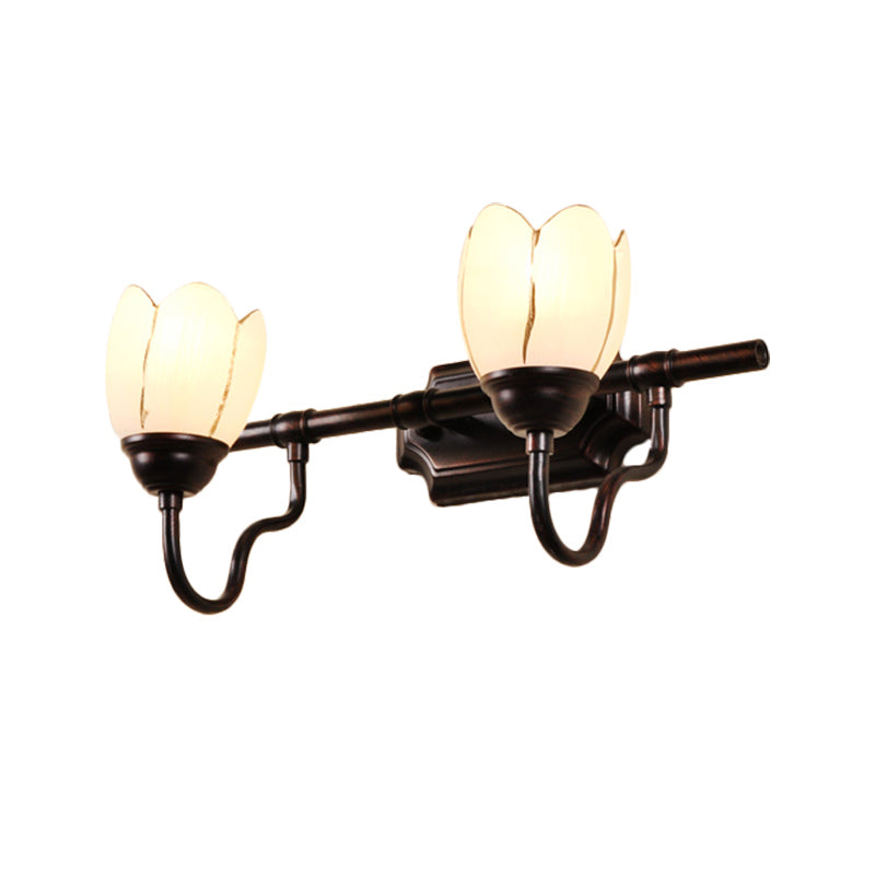 Modernist Opal Glass Floral Shade Wall Light Fixture - 2/3 Heads Black