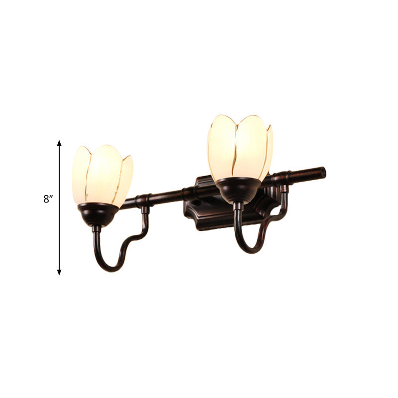 Modernist Opal Glass Floral Shade Wall Light Fixture - 2/3 Heads Black