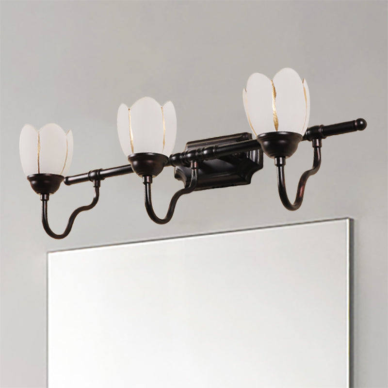 Modernist Opal Glass Floral Shade Wall Light Fixture - 2/3 Heads Black 3 /