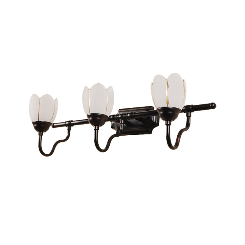 Modernist Opal Glass Floral Shade Wall Light Fixture - 2/3 Heads Black