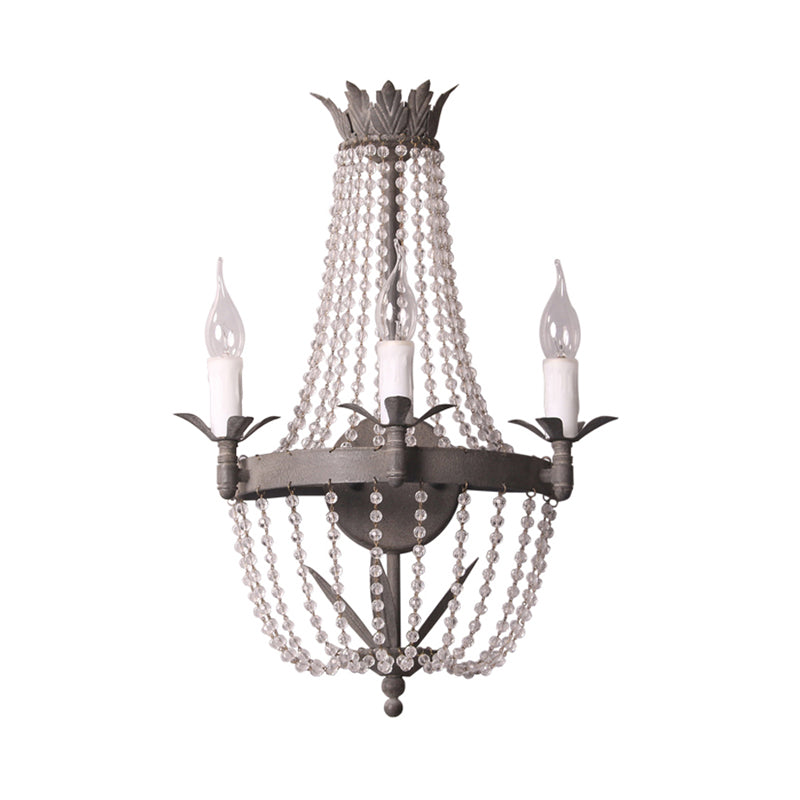 Traditional-Style Beaded Wood Wall Mount Bedroom Sconce - Grey 3 Lights