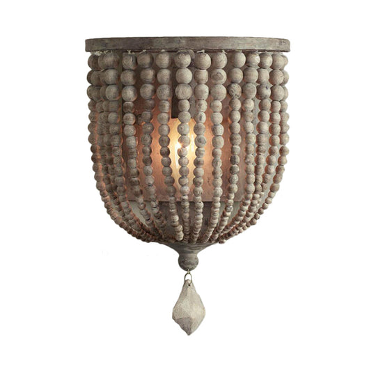 Countryside Grey Beaded Wall Mount Sconce With Light Wood Accent - Living Room Fixture