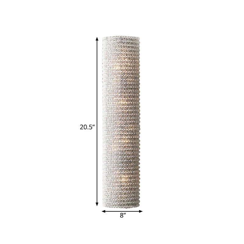 Rustic Stylish White Crystal Cylinder Wall Sconce - 4 Lights For Living Room Décor