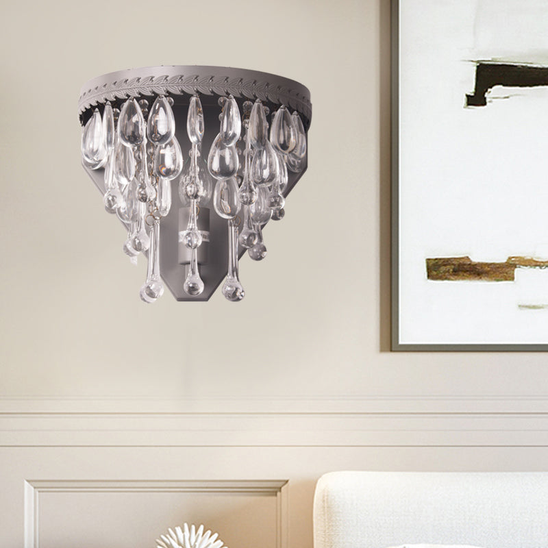 Grey/Bronze Crystal Sconce Light Minimalistic Tiered 1-Light Wall Mount For Bedroom Lighting Grey