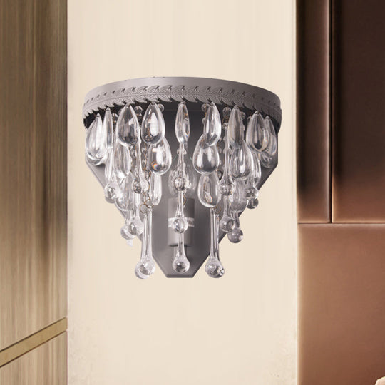 Grey/Bronze Crystal Sconce Light Minimalistic Tiered 1-Light Wall Mount For Bedroom Lighting