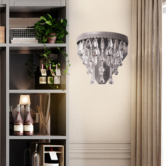 Grey/Bronze Crystal Sconce Light Minimalistic Tiered 1-Light Wall Mount For Bedroom Lighting