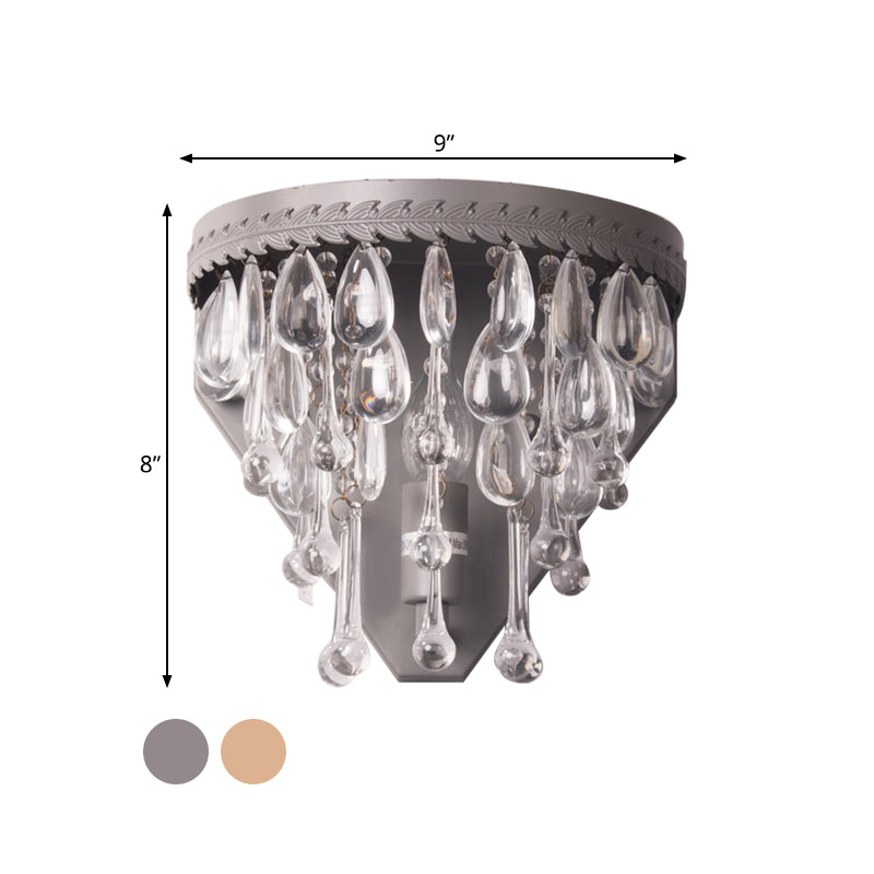 Grey/Bronze Crystal Sconce Light Minimalistic Tiered 1-Light Wall Mount For Bedroom Lighting