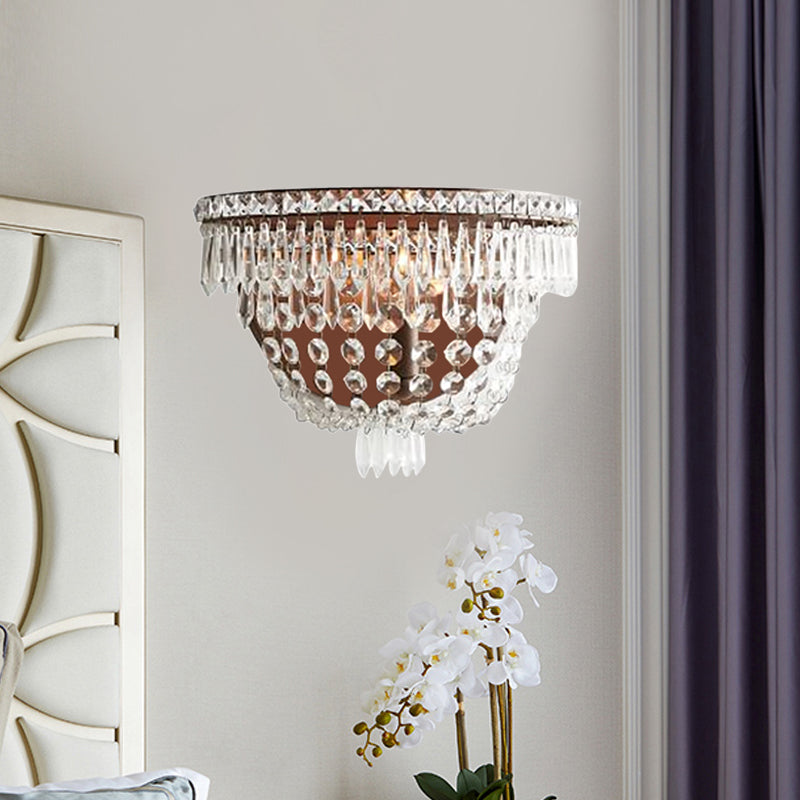 Traditional Style Crystal Beaded Sconce - 1-Light Wall Lighting Idea For Living Room Brown