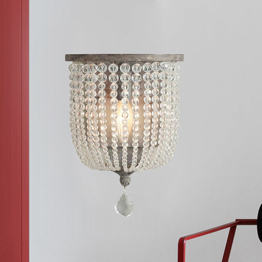 Minimalist Crystal Half-Basket Wall Sconce In White Or Grey With 1 Light