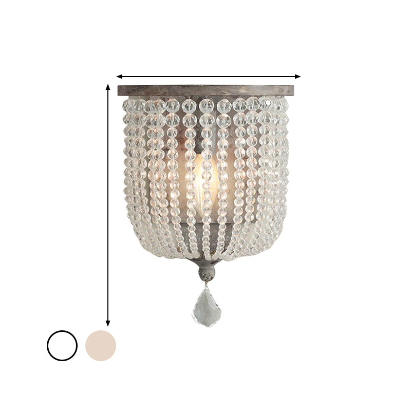 Minimalist Crystal Half-Basket Wall Sconce In White Or Grey With 1 Light