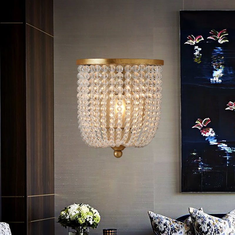 Traditional Style Crystal Wall Lamp - Basket Living Room Sconce Light Brass