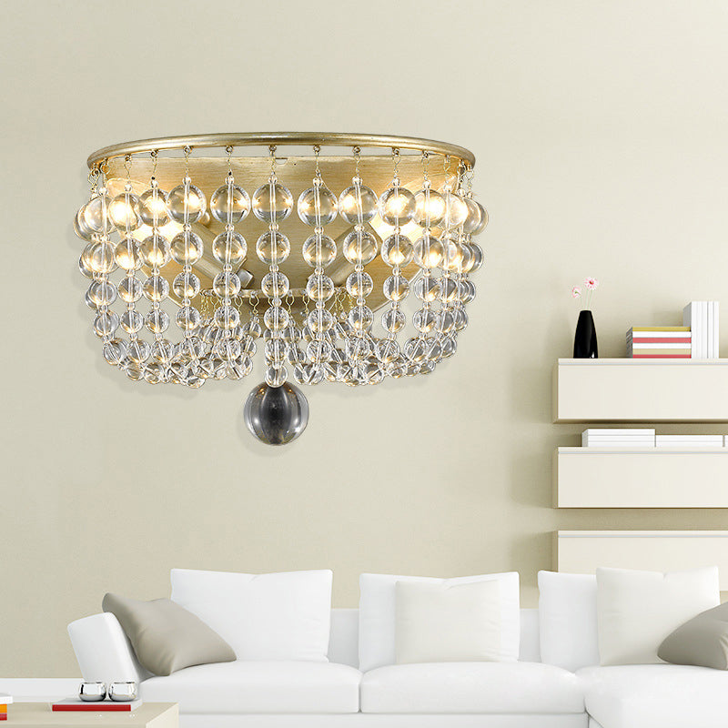 Clear Crystal Beaded Wall Lamp With 1 Light In Brass - Lodge Style Sconce For Living Room