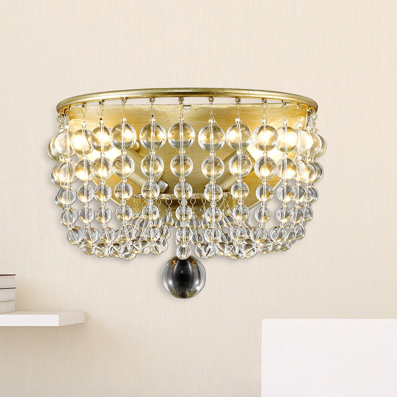 Clear Crystal Beaded Wall Lamp With 1 Light In Brass - Lodge Style Sconce For Living Room