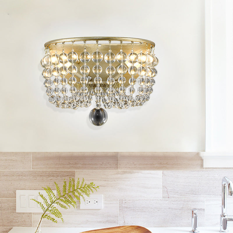 Clear Crystal Beaded Wall Lamp With 1 Light In Brass - Lodge Style Sconce For Living Room