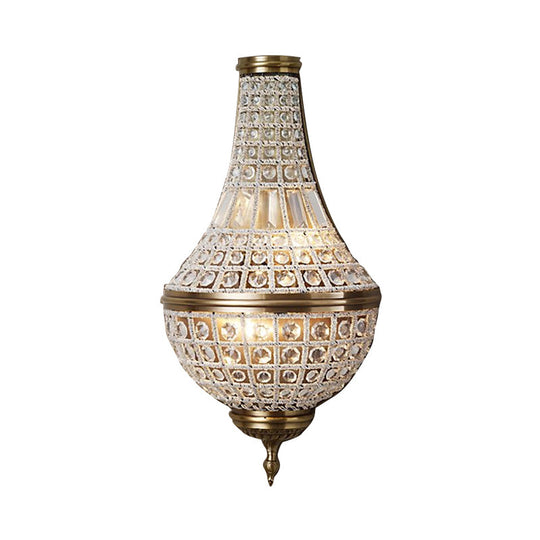 Rustic Brass Crystal Wall Sconce With Beaded Bedroom Lighting