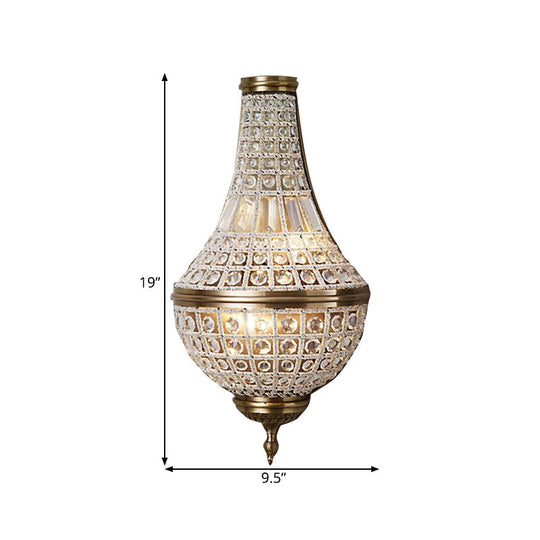 Rustic Brass Crystal Wall Sconce With Beaded Bedroom Lighting