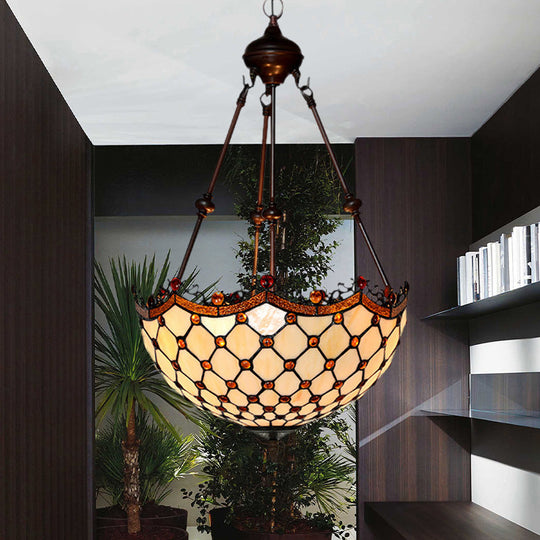 Stained Glass Beaded Chandelier - Baroque Design - White - 2/3 Lights - Suspended Corridor Lighting