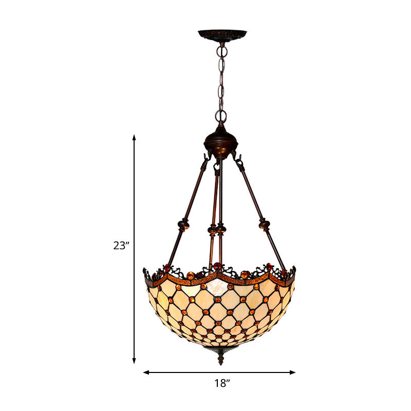 Stained Glass Beaded Chandelier - Baroque Design - White - 2/3 Lights - Suspended Corridor Lighting