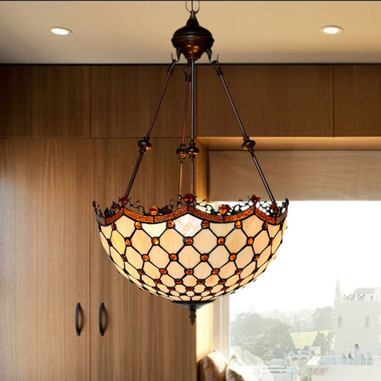 Stained Glass Beaded Chandelier - Baroque Design - White - 2/3 Lights - Suspended Corridor Lighting