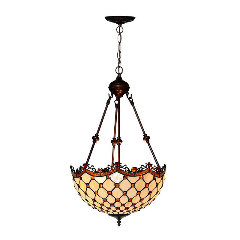 Stained Glass Beaded Chandelier - Baroque Design - White - 2/3 Lights - Suspended Corridor Lighting