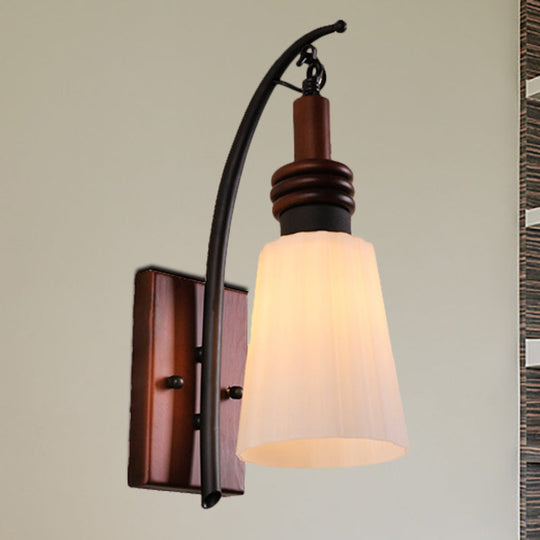 Modern Opal Glass And Wood Wall Mounted Sconce Light - Bedroom Lighting Fixture In Red Brown