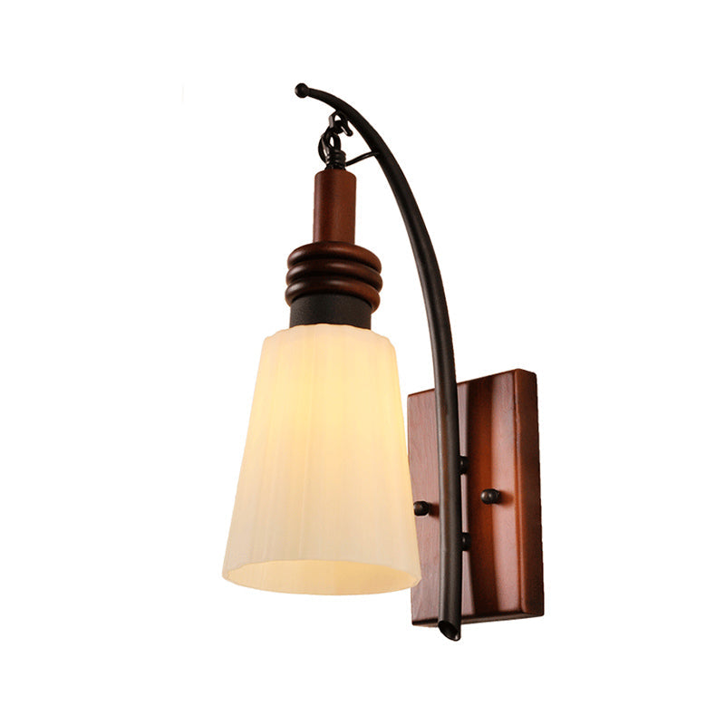 Modern Opal Glass And Wood Wall Mounted Sconce Light - Bedroom Lighting Fixture In Red Brown