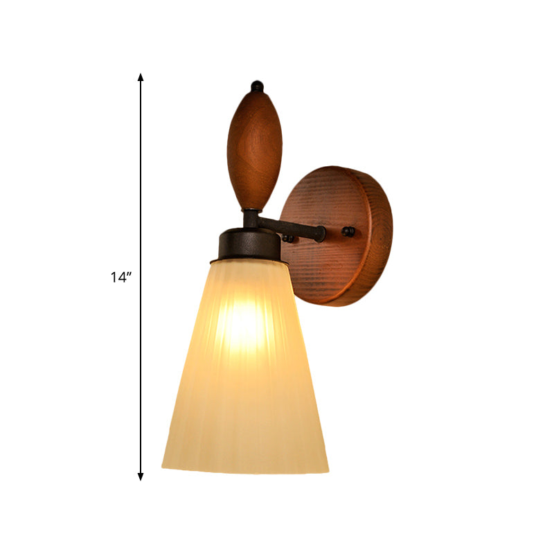 Modern Frosted Glass Wall Mounted Lamp - Stylish 1-Light Red Brown Sconce With Wooden Backplate